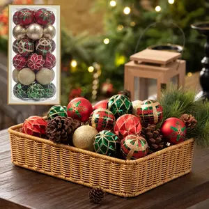 Valery Madelyn 30ct 2.36 inches Traditional Red Green Gold Christmas Ornaments, Shatterproof Christmas Ball Ornaments Hanging Bauble for Xmas Decoration