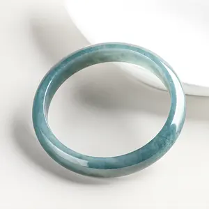 Natural A-grade Jade Blue Water Genuine Round Bracelet for Women's Jewelry with Ice Jade and Four Heart-shaped Design