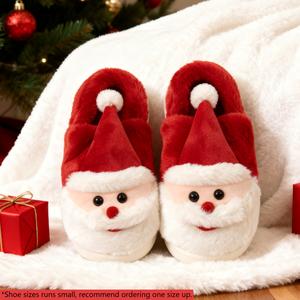 Unisex cotton shoes，Christmas Santa Claus Slippers for Men Women Cute Indoor Anti-Slip Thick Sole Plush Warm Cotton Couple Shoes Cartoon Closed-Toe Cotton Slippers FallWinter Home Footwear Christmas Gift Buying Multiple Pairs is More Cost-Effective