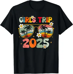 100% Cotton Girls Trip 2025 Weekend Summer Beach Vacation 2025 T-Shirt