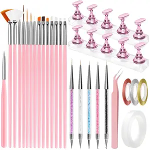 35 Pcs Nail Art Tools, Nail Stand for Painting Nails, Nail Art Brushes, Liner Pens and Dotting Tool, Press on Nail Stands, Nail Technician and Beginner's Nail Design Tool Kit