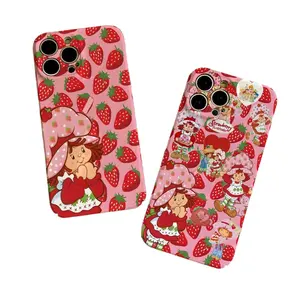 Cute Strawberry Shortcake Girl Phone Case For iPhone 17 16 15 14 13 12 11 Plus Pro Max Glossy HD Hard Film Shell Cover Shockproof Protection Anti-Drop Protective Protector Shell Cover