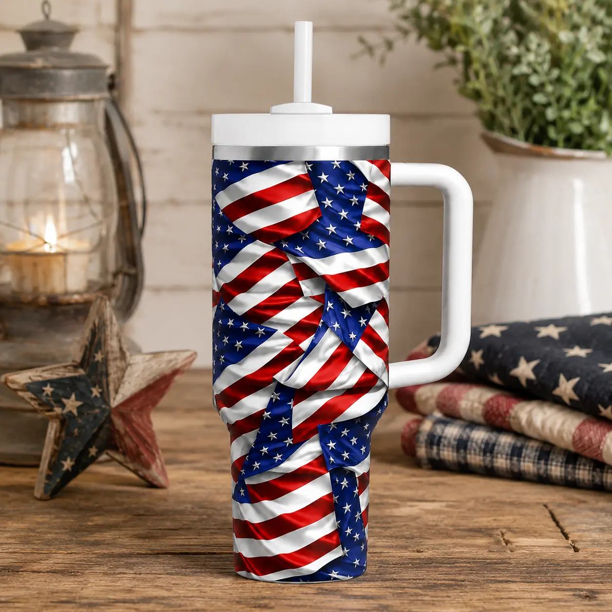 40oz 3D Effect Patriotic Stripes Tumbler, Red White Blue American Flag Drinkware, Hand Wash-Only Cup for Road Trips, Dads, Veterans Day, Independence Day Gifts