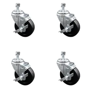 Service Caster SCC-SSSSTS20S414-SRS-TLB-M1015-4 Stainless Steel Soft Rubber Swivel Threaded Stem Caster with 4 x 1.25 in. Black Wheels & 10 mm Stems - Set of 4