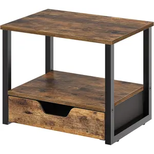 Desktop Printer Stand, 2-Tier Printer Table with Non-Woven Drawer, Multi-Purpose Desk Organizer for Home Office, Under Desk Open Organizer Shelf, Rustic Brown PS01BR