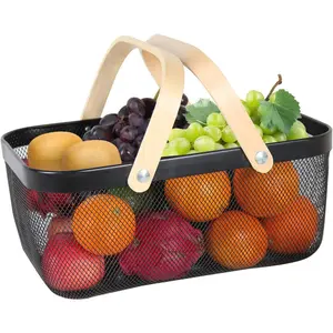Harvest Basket,Delicate Harvest Basket for Vegetables,Practical Mesh Wire Basket with Handle Suitable for,Cabinet,(Black)