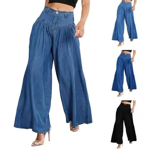 Women's Loose Fit Boyfriend Jeans Wide Leg Denim Pants Casual Baggy Style with Pockets