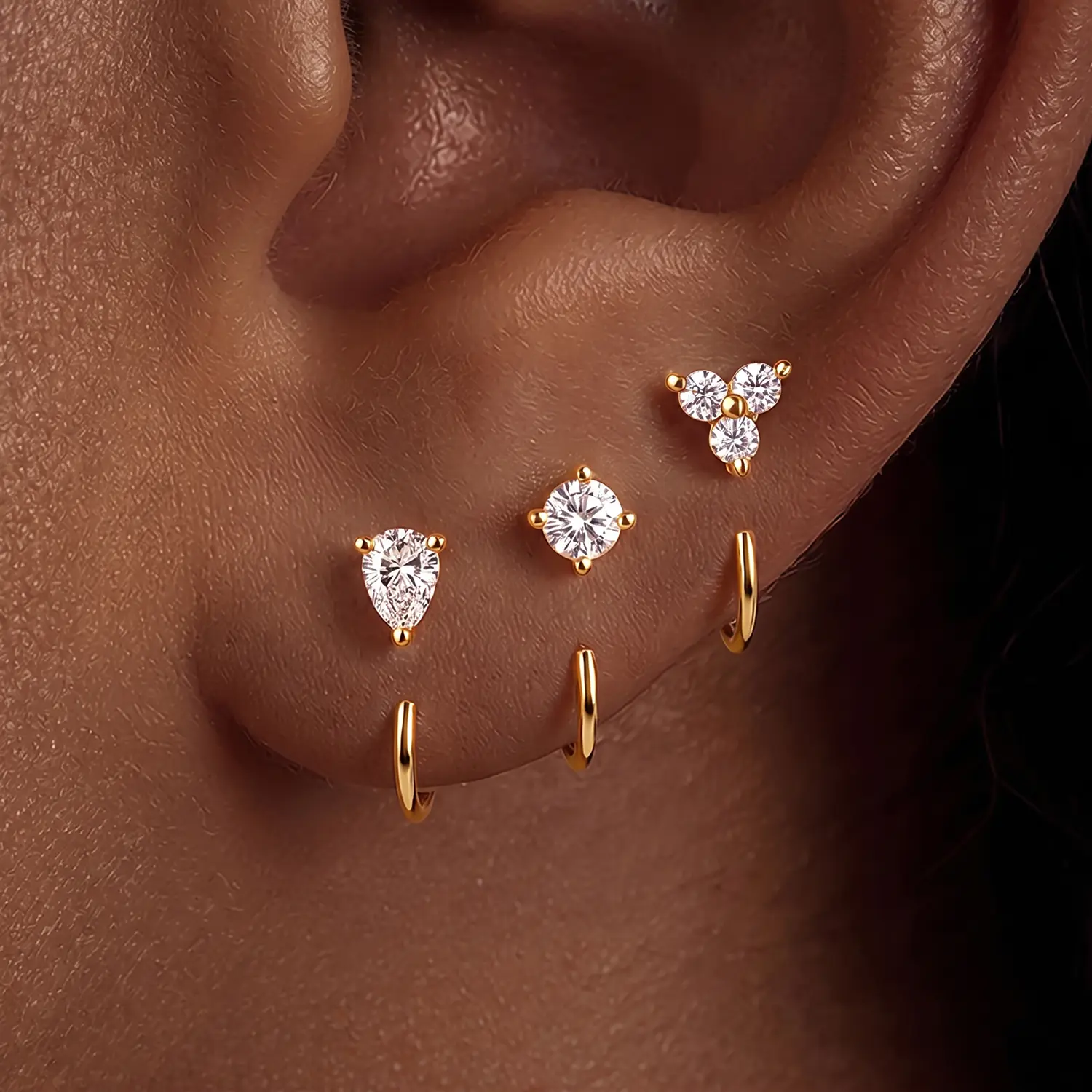 14K Gold Silver Plated Hoop Earrings for Women Sets, Backless Half Stay Close Open Hoops, Hypoallergenic Lightweight Poke Free Comfort Hoop Earrings Jewelry Gifts