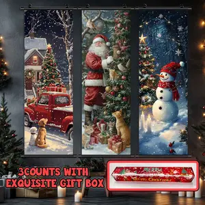 3-Piece Christmas Wall Art Set, Santa & Snowman Themed Posters, Modern Home Decor, Waterproof HD Prints, Gift Box Included