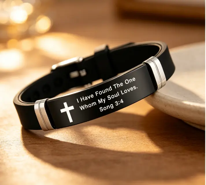 Inspirational Quote Bible Verse Cross Bracelet | Christian Faith Silicone ID Wristband | Stainless Steel Rubber Adjustable Bracelet | Religious Gift for Men & Women