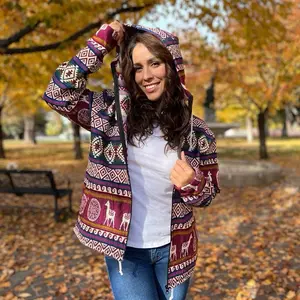 Woman alpaca jacket with peruvian design/ hiking Peruvian jacket