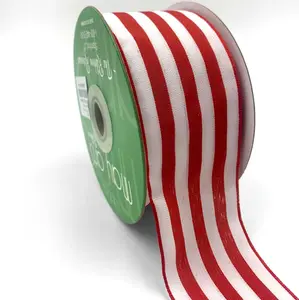 Woven Stripe Ribbon - Red & White | 2" Width | 25 Yard Roll