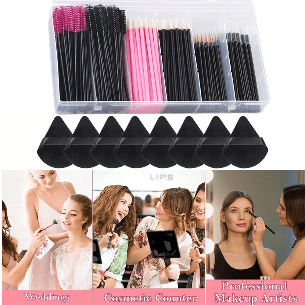 248 Pieces Mascara Brush, Eyeliner Brush, Lip Applicators Brush, Triangle Puff Mixing Set, Disposable Makeup Accessories