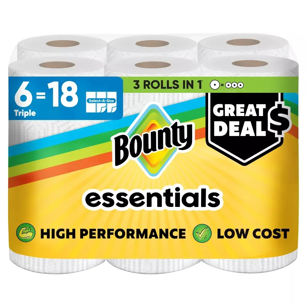 Bounty Essentials Select-A-Size Paper Towels - 6 Triple Rolls - 2-Ply - 162 Sheets