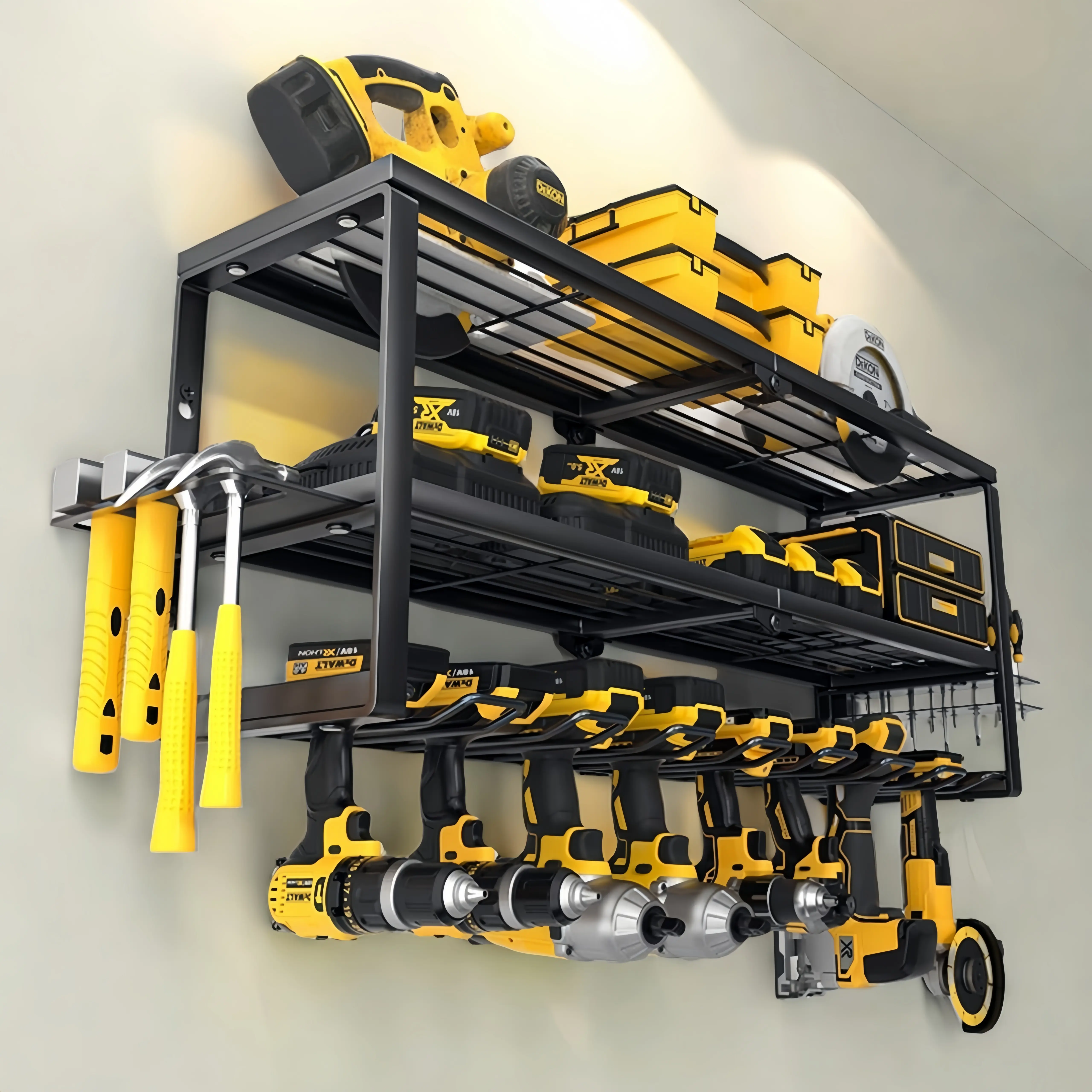 Heavy-Duty Wall Mounted 3-Tier Power Tool Organizer & Drill Holder, 7 Slots, 150lbs Capacity, for Garage, Workshop, Utility Storage