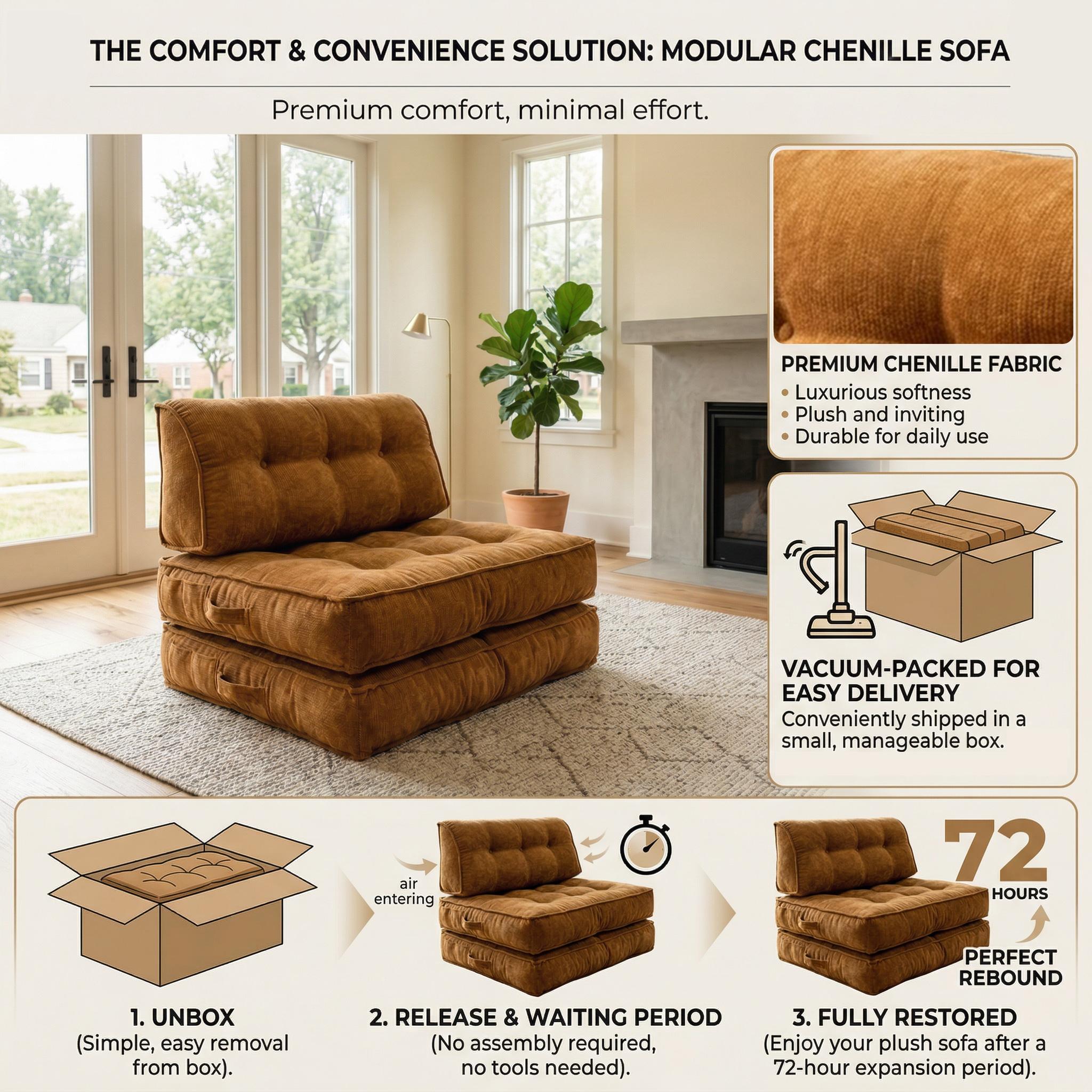 Convertible folding lazy sofa bed with backrest modular free combination small living room sofa, multiple combinations; Comfortable fabric boneless sofa