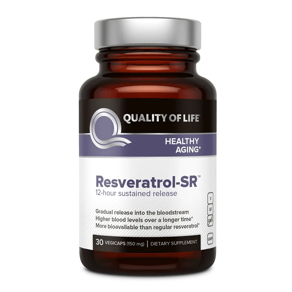 Quality of Life Labs Resveratrol-SR 12-Hour Sustained Release 30 Vegicaps 150mg Bioavailable Antioxidant Protection for Healthy Aging - Healthcare Edible Natural Supplement