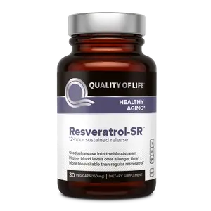 Quality of Life Labs Resveratrol-SR 12-Hour Sustained Release 30 Vegicaps 150mg Bioavailable Antioxidant Protection for Healthy Aging - Healthcare Edible Natural Supplement