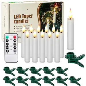 12 count LED Taper Candles Light Set Flameless  Wick  Candles with Clip- Christmas Tree Design, 10-Key Remote with Timer, Warm White Light,  Operated for Versatile Decoration