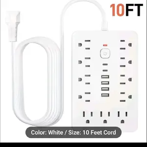17-In-1 Power Outlet with Surge Protection 11 AC Outlets 6 USB Ports 2 USB C 10Ft Cord White Ideal for Offices Kitchens Dormitories Travel