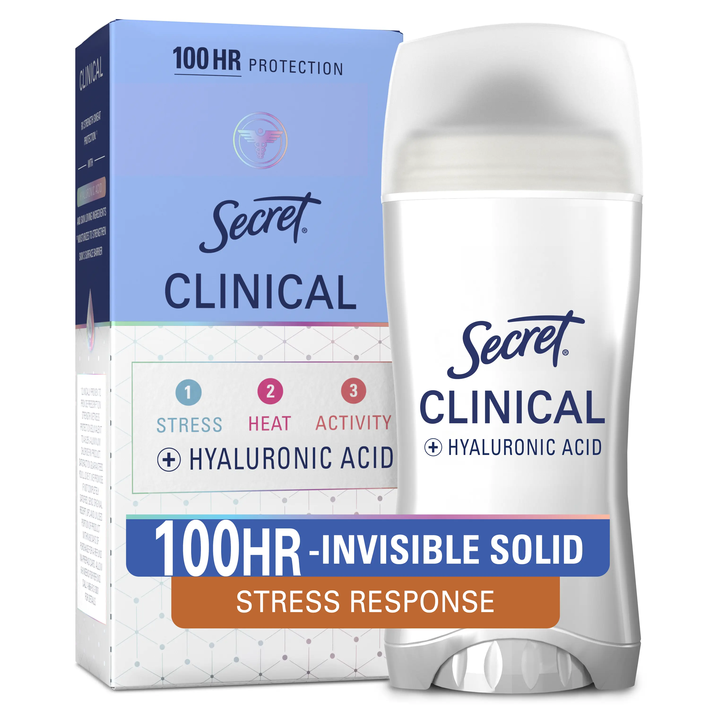 Secret Clinical Strength 100HR Invisible Solid Antiperspirant and Deodorant for Women, Stress Response, 2.6 oz