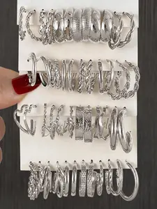 24 Pcs Vintage Style Alloy Elegant Earrings Set, & Silver Color, Casual All-Season Jewelry, Perfect for Daily Wear