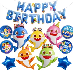 PartyWoo Baby Shark Family Foil Balloons 13pcs Baby Shark Family Blue Round Star Mylar Happy Birthday Banner Letter Balloons for Boys and Girls Under the Sea Kids Birthday Party Decorations