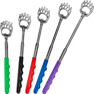 5 Pack Telescoping Back Scratcher Extendable Bear Claw Metal Telescopic Backscratcher in Black Blue Green Purple Red Colors for Back Itching Relief