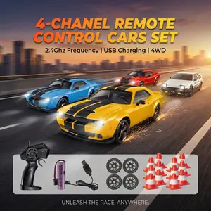 RC Race Toys 4-Channel Remote Control Car Set AE86 Race Ford Usa 4WD USB Fast Charging Complete Accessories Kit for Family Fun, Racing Competitions, or Solo Play