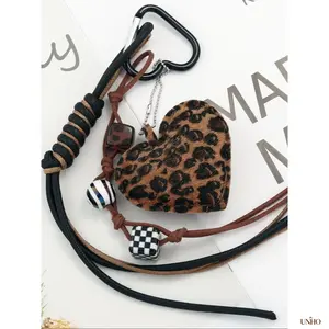 Leopard Heart Paracord Rope Key Ring Charm For Women, Vintage All-Match Bag Pendant, Multi Purpose Decor Accessory For Purses And Handbags, Thoughtful Small Gift For Trendy Fashion Enthusiasts