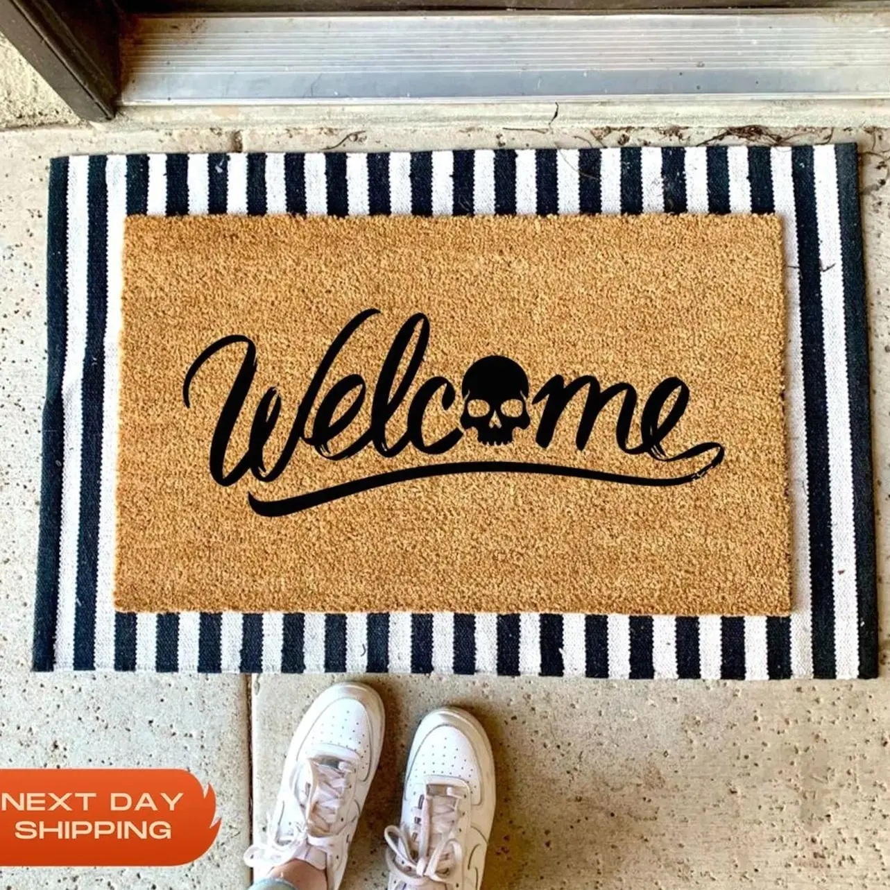 Skull Welcome Doormat, Halloween Decor, Coir Porch Mat