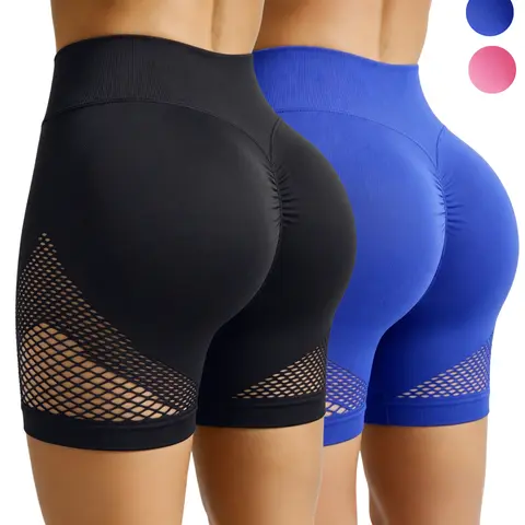 RIOJOY Women's Seamless High-Waist Biker Booty Shorts, Breathable Side Hollow Mesh, Butt-Lifting Scrunch Bottoms for Gym Workouts, Sporty Chic Athletic Wear