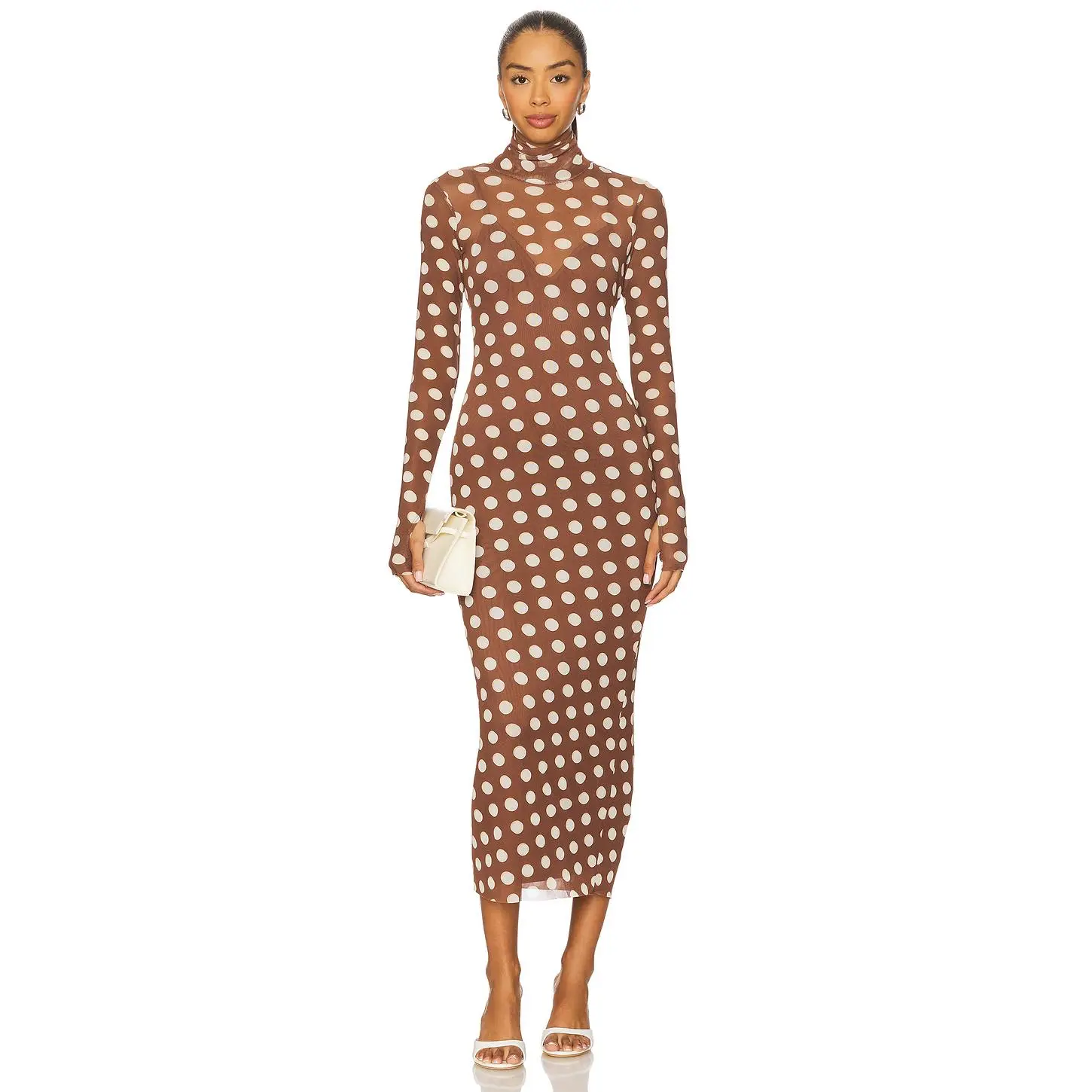 AFRM Shailene Midi Dress in Chocolate Halo Dot