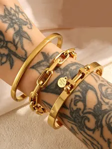 3Pcs/Set 18K Gold Plated Stainless Steel Bracelets Stack | Waterproof & Tarnish-Free Stackable Bracelets
