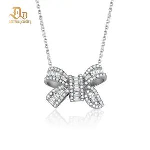 Delzzad Bow-tie Necklace VVS Synthetic Moissanite S925/Copper Chain Jewelry Perfect Birthday Wedding Engagement Anniversary Christmas Gift