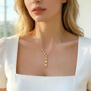Seven-star/four-leaf flower/butterfly tassel/six-heart-shaped artificial zircon Y-shaped 18K gold-plated necklace, hypoallergenic, shiny and exquisite, women's choker