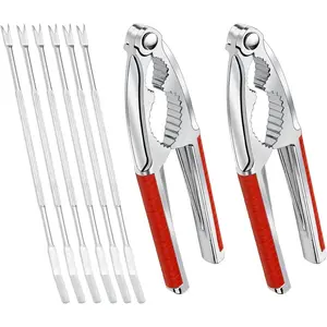 Nut Crackers, 8Pcs Multi-Purpose Stainless Steel Seafood Pecan Cracker, Non-slip Handle Walnut Cracking Tools (Red)