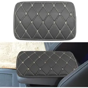 Leather Center Console Cover for ,  Arm Rest Box Protective Cover  Center Console Cushion Pad, Universal Middle Console Armrest Pad Cover for   (Black/Beige)