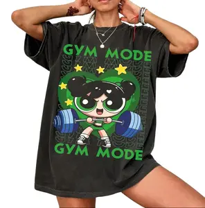 Vintage Powerpuff Girls Buttercup Gym Mode Flower Graphic T-Shirt, Funny Fitness Graphic Tee, Retro 90s Cartoon Gym Shirt, Strong Girl Aesthetic, Workout Motivation Top, Gift for Gym Lovers