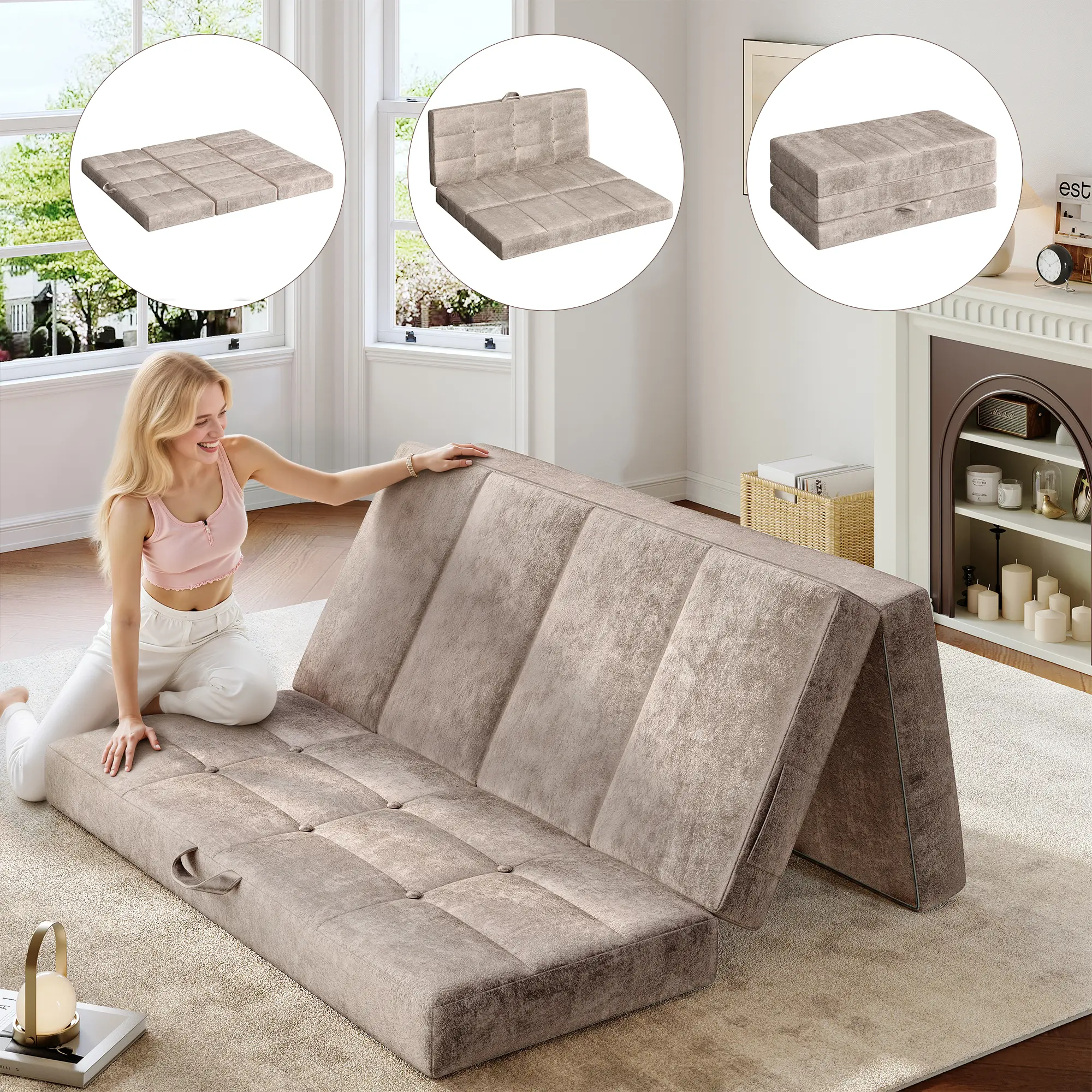 Raybee 4-6 Inch  Folding Mattress, Trifold Mattress for Guest Bed & Sofa Bed, Versatile Folding Solution with Removable Washable Cover, Portable Foldable Mattress Floor Mat for Living Room, Yoga, Camping