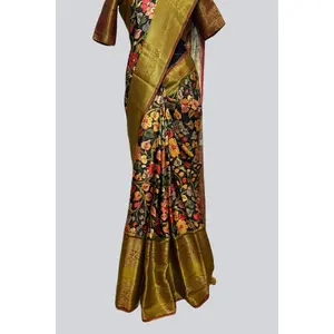 Peacock Design Traditional Kalamkari Saree With Blouse