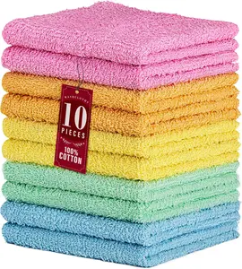 Wash Cloth 10 Pack 100% Cotton Luxurious Soft 12 x 12 inch Ultra Absorbent Machine Washable Washcloths