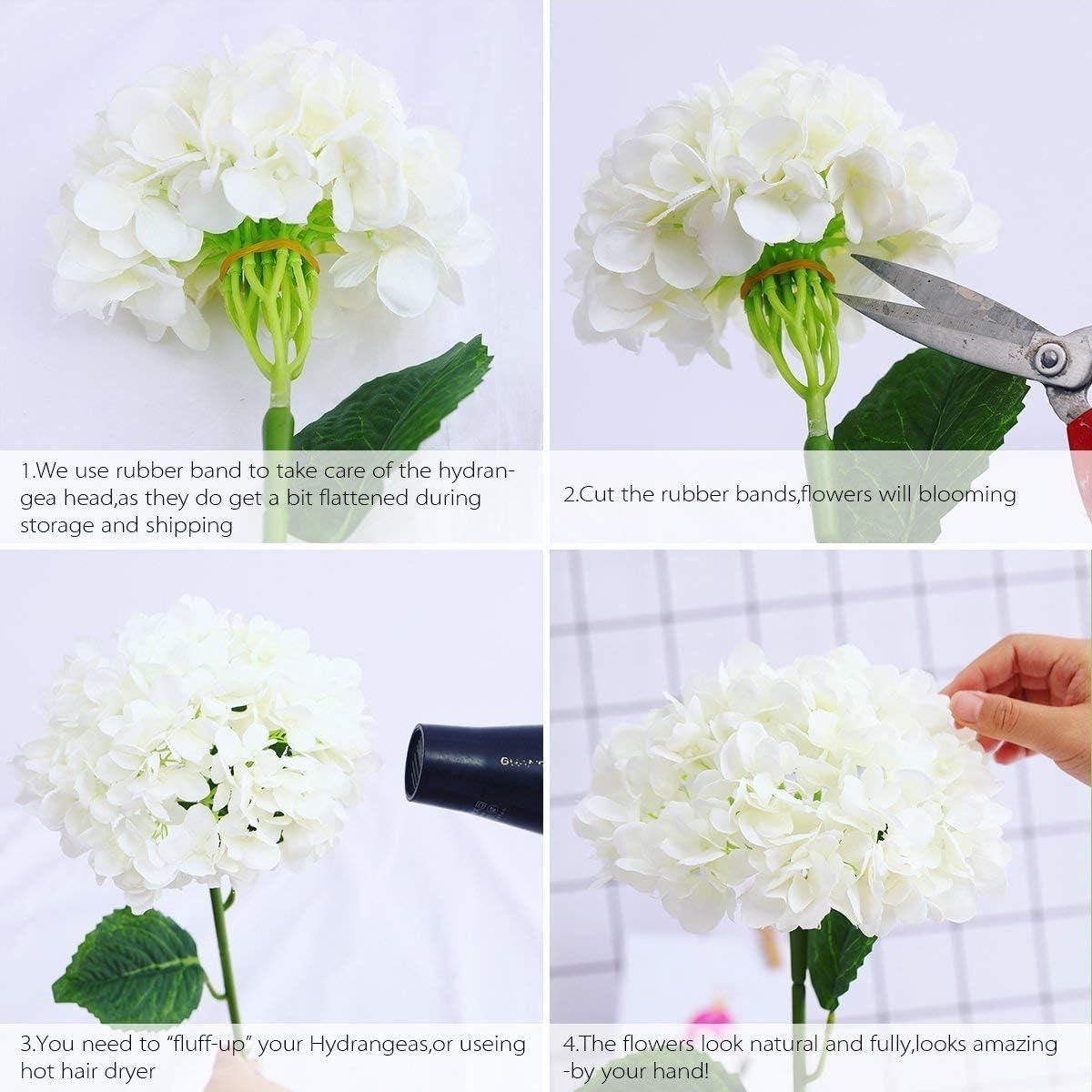 Faux Silk Hydrangea Flowers, 5/10 Pcs Artificial Hydrangea Bouquet, Real Touch Fake Floral Decor for Home Living Room Bedroom Dining Room, Wedding Party Baby Shower Arrangements, Artificial Plants Flower Set