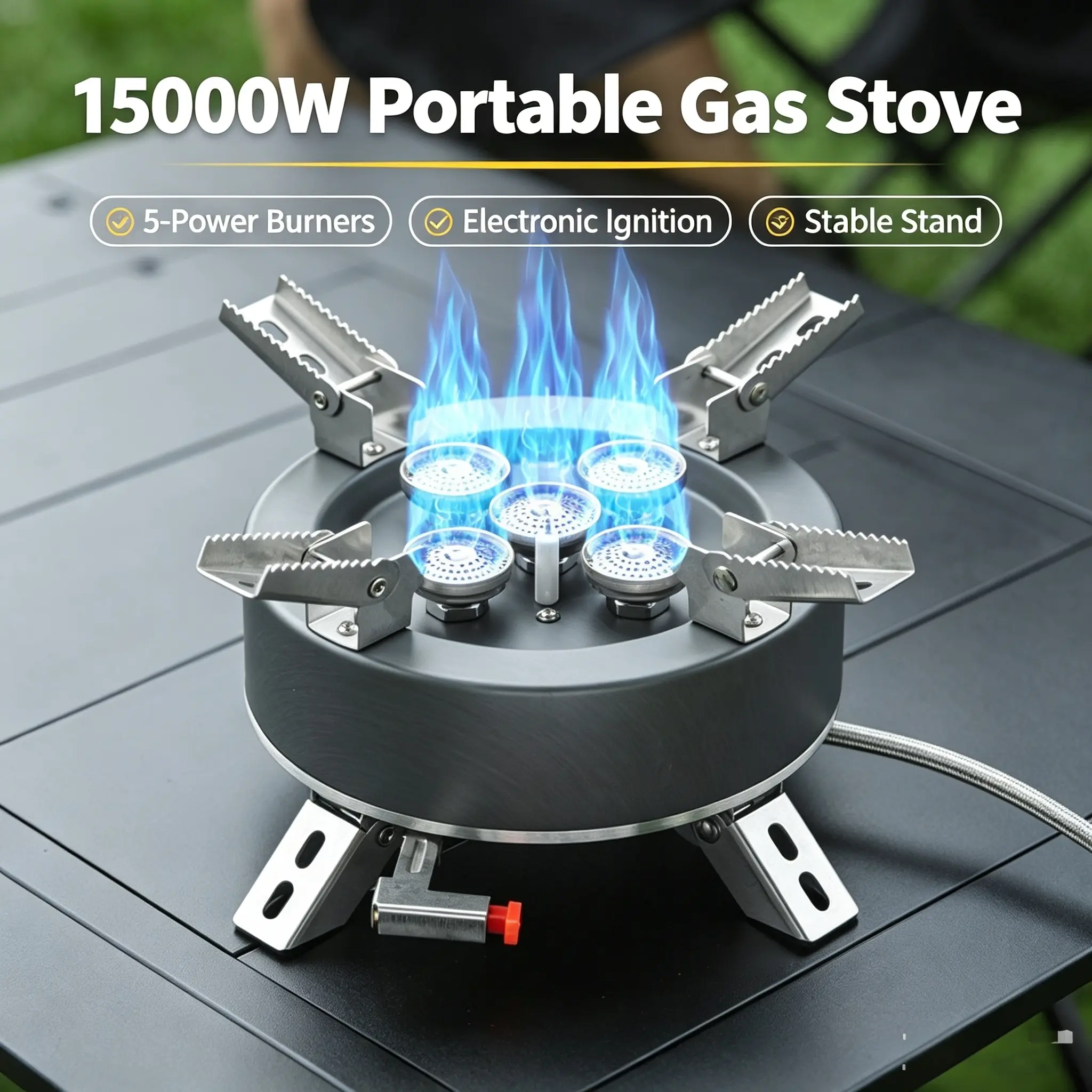 5-Core Camping Gas Stove, High-Power Portable Burner with Foldable Legs, Compact Outdoor Cooking Station for Fast Boil, Hiking, Camping Gear And Equipment, Portable Backpacking Stove, Compact Design