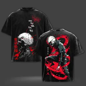[EmberSouth] Kaneki Ken Tokyo Ghoul Anime Double Printed Vintage Washed Oversize Heavy Cotton Graphic Tee Ghoul Awakening Edition Relaxed Fit Short Sleeve Crew Neck Summer Casual T-Shirt