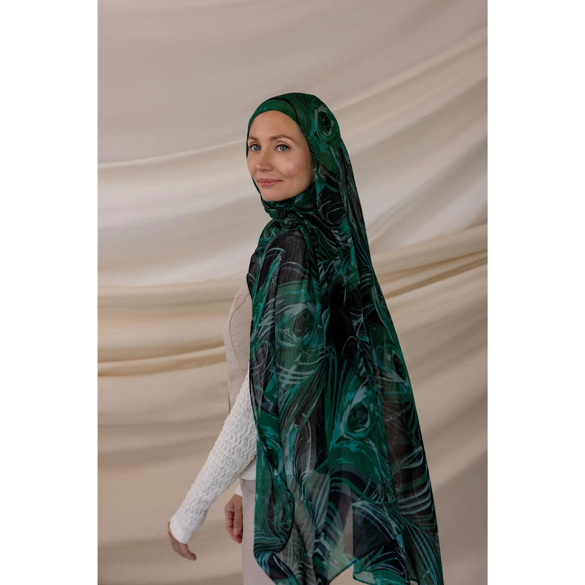 VELA Square Hijab in Enchanted Feathers Print - Soft Ethereal Modal Fabric, Breathable & Lightweight for Hijabi Fashion, Islamic Fashion Square Hijabs, Breathable Scarf, Modesty Hijab Wrap, Muslim Headscarf Cover