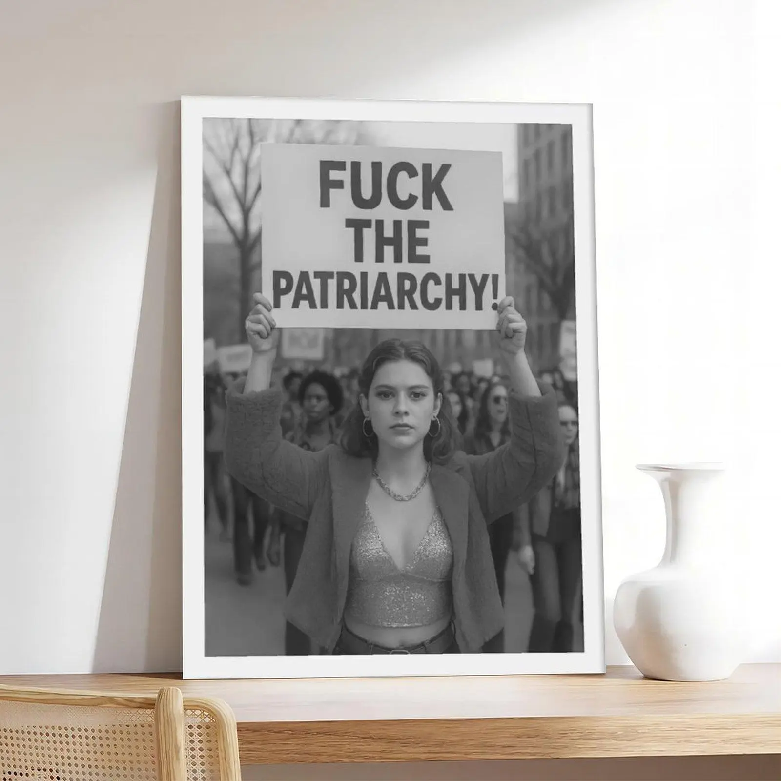 Retro Feminist "F_ck The Patriarchy" Neutral Tones Minimalist Artistic 1-Piece Photo Art Poster Print - Warm Vintage Couple Wall Decoration, Chic Home Decor Thoughtful Gift (Minor Dimension Discrepancies)