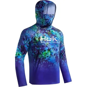 [SummerWins]Huk Performance Fishing Hoodie UV Protection Sporty SportsTops, Chemical Fiber Blending Gaiter Shirt for Men & Women,Summer Wear