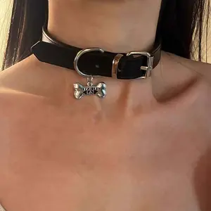 Trendy Punk Dog Claw Bone Choker Necklaces for Women Girls Sweet Cool Black Pu Leather Charms Necklaces Y2K Party Jewelry Gifts