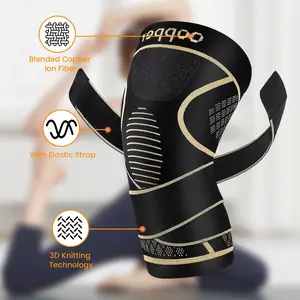 2025GEEKHOM Copper Knee Braces with Strap for Knee Pain Women and Men(2 Pack), Knee Compression Sleeve for Arthritis, ACL, Meniscus Tear, Joint Pain Relief, Knee Support for Working, Running